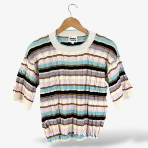 Bimba Y Lola Stripe Polo Knit Top Size S Short Sleeve Purple Blue Casual Preppy